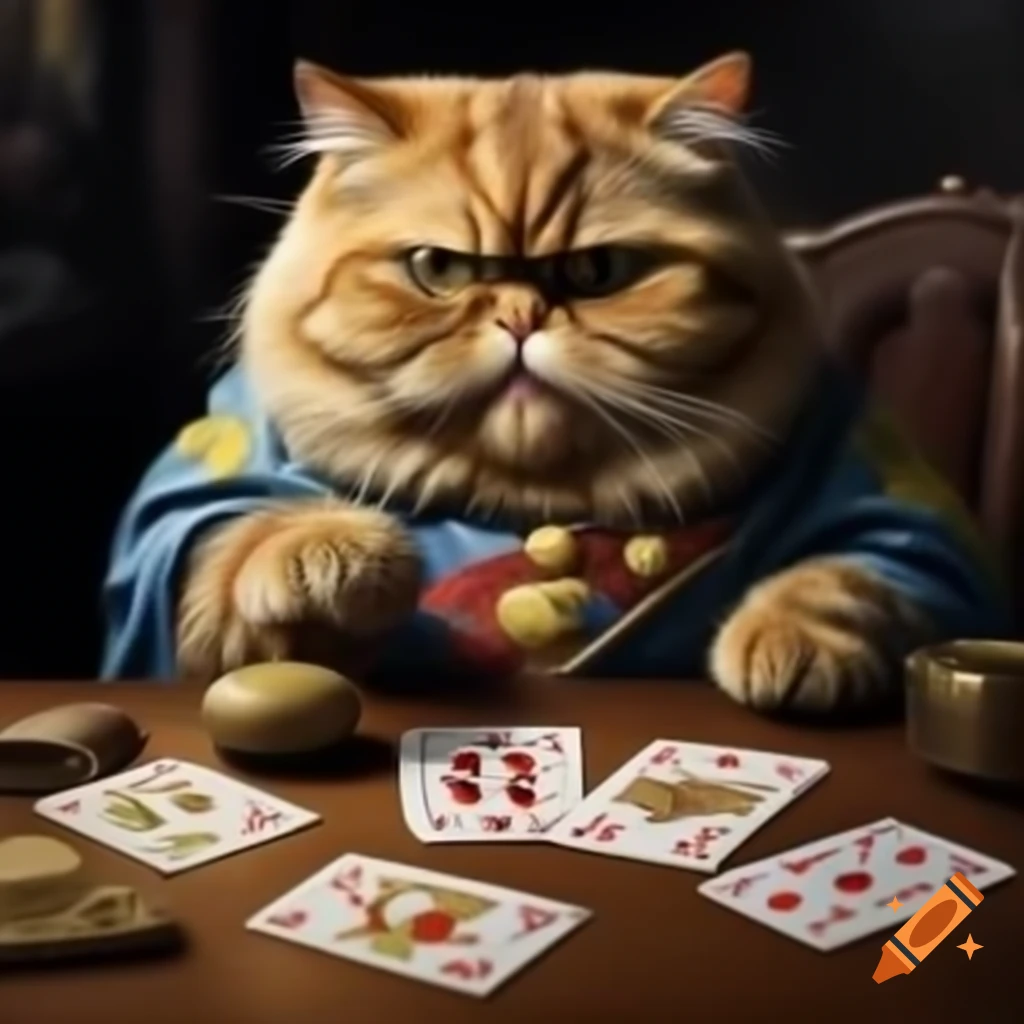 Fortune telling cat displaying two tarot cards