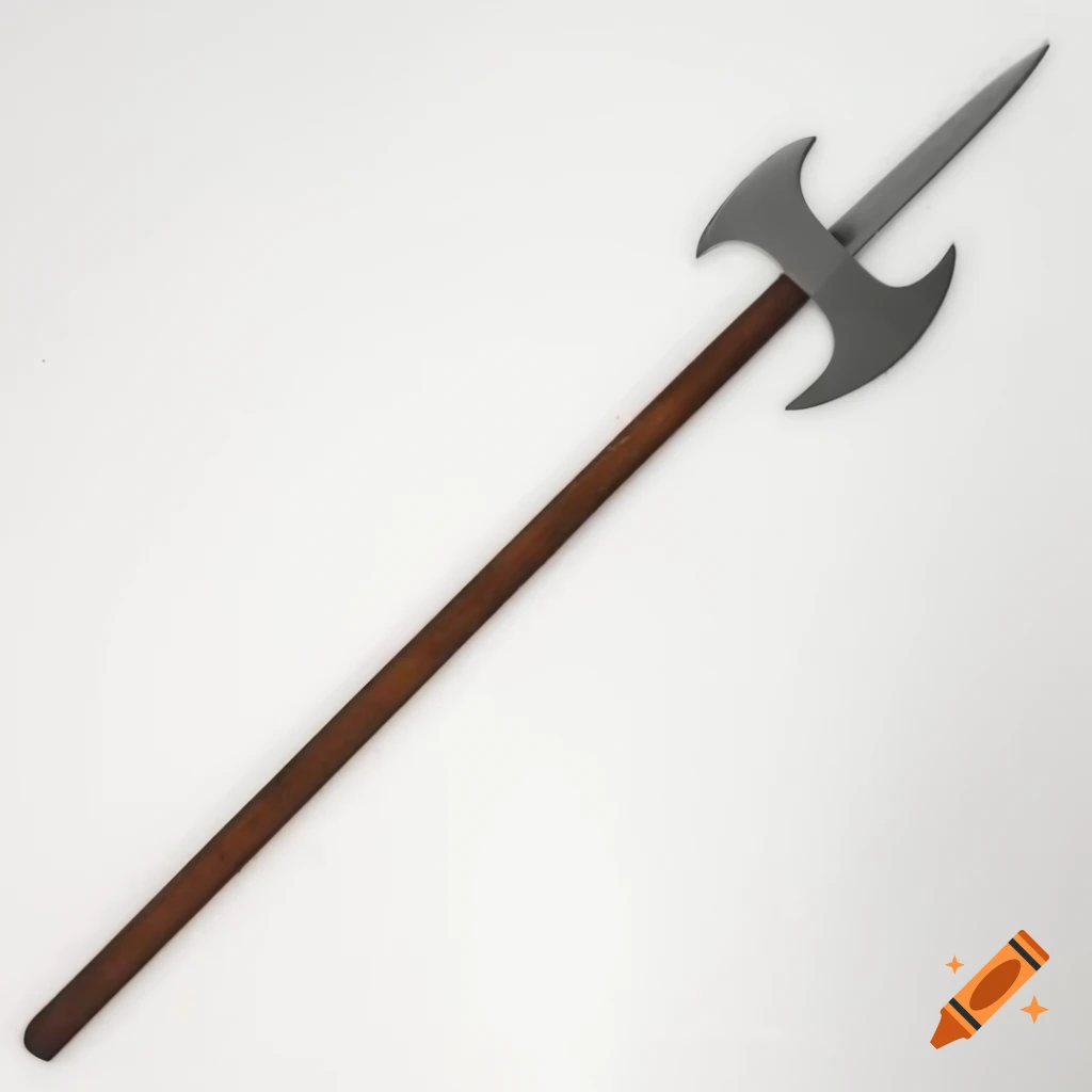 Medieval halberd displayed on white background