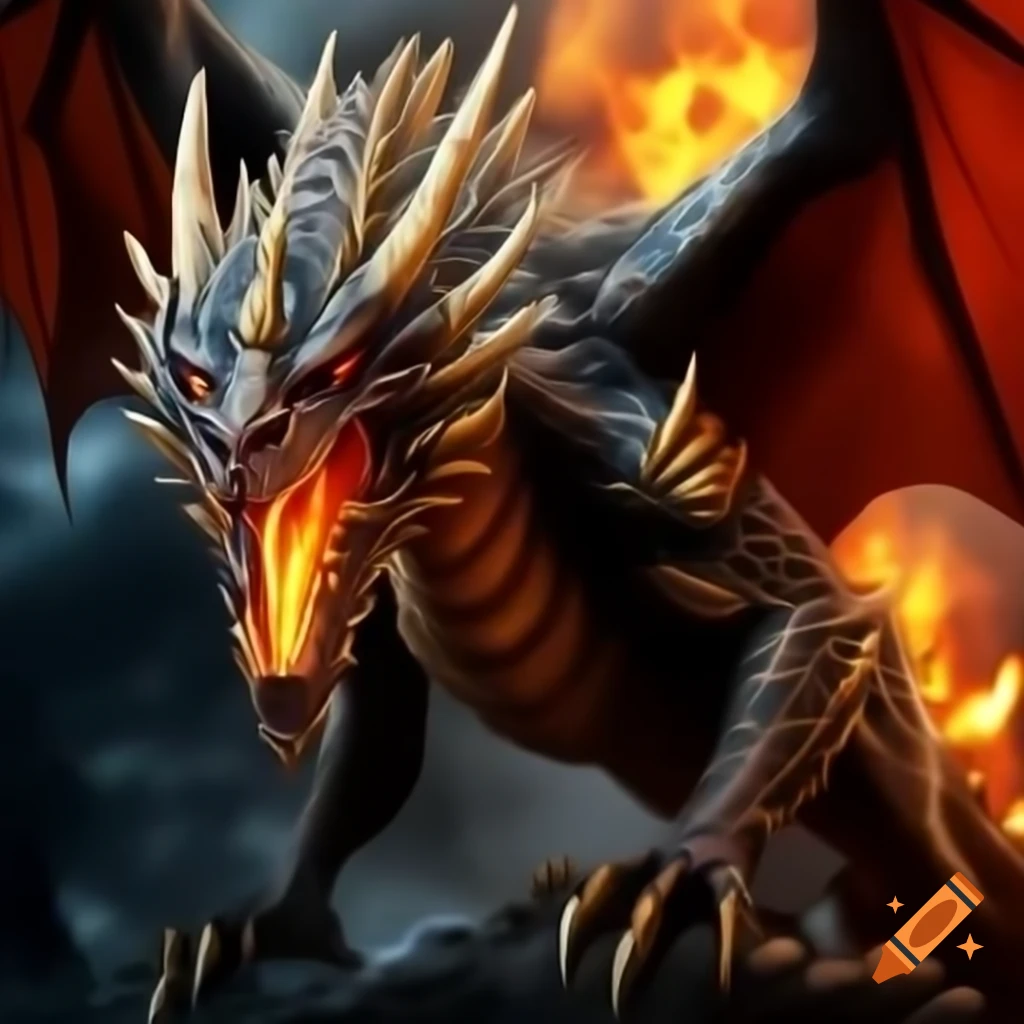 Ignidragon, a majestic fire and dragon-type creature with shimmering scales in red, orange, and yellow