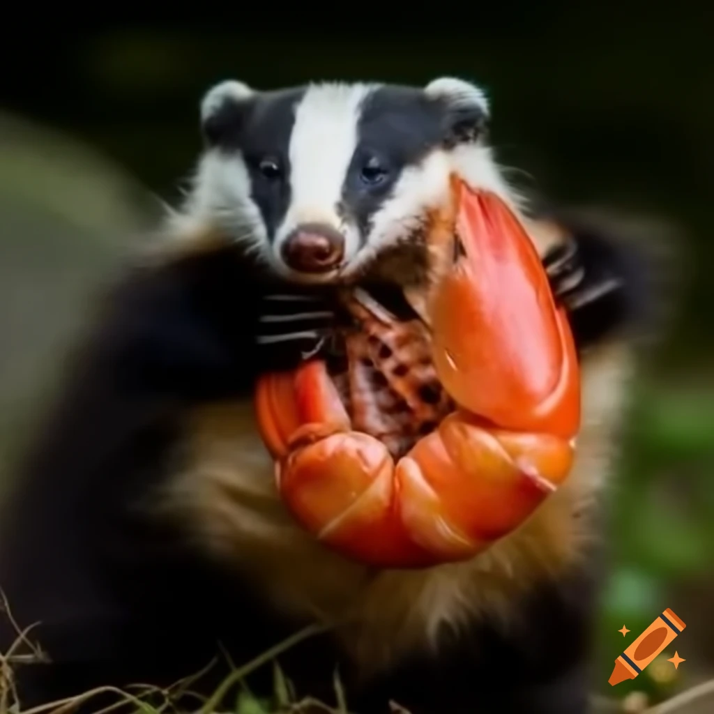 Shrimp and badger interacting in a playful embrace