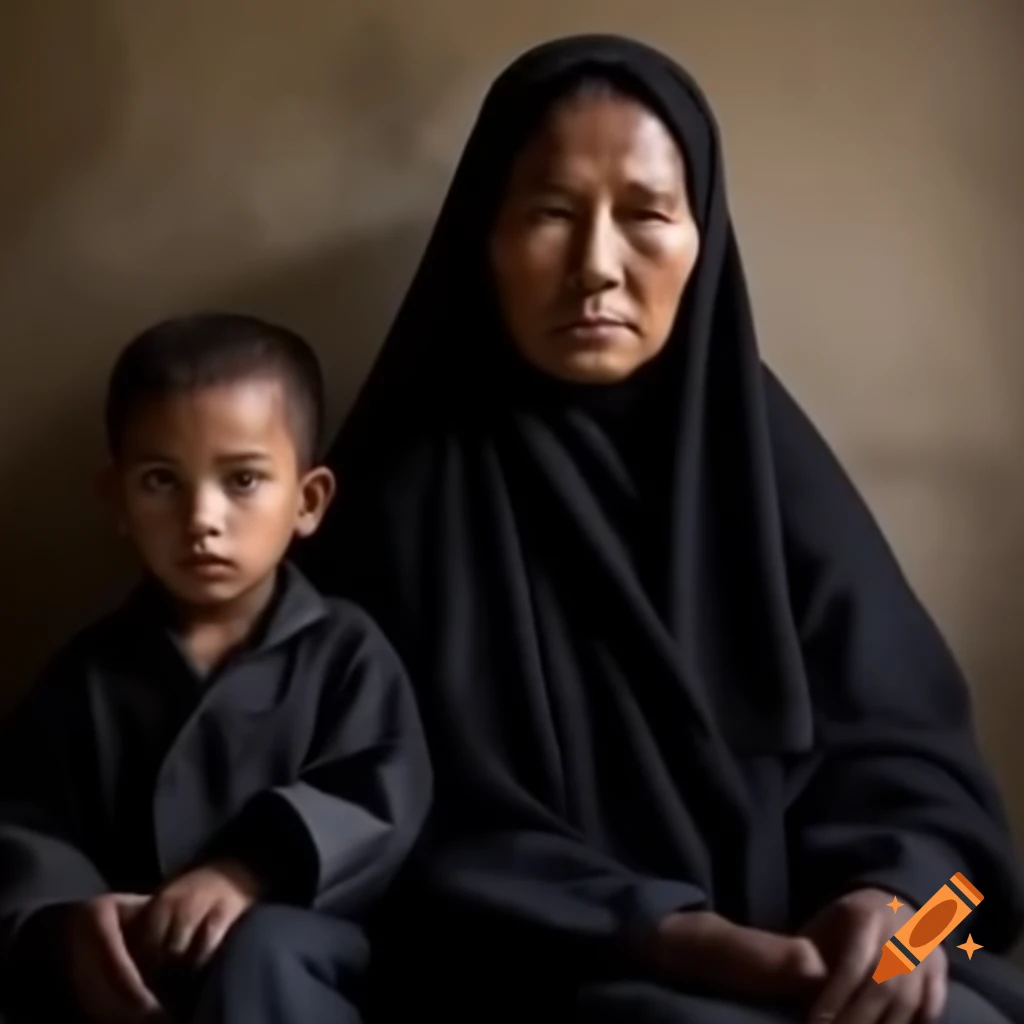 Muslim mother and son in a challenging environment