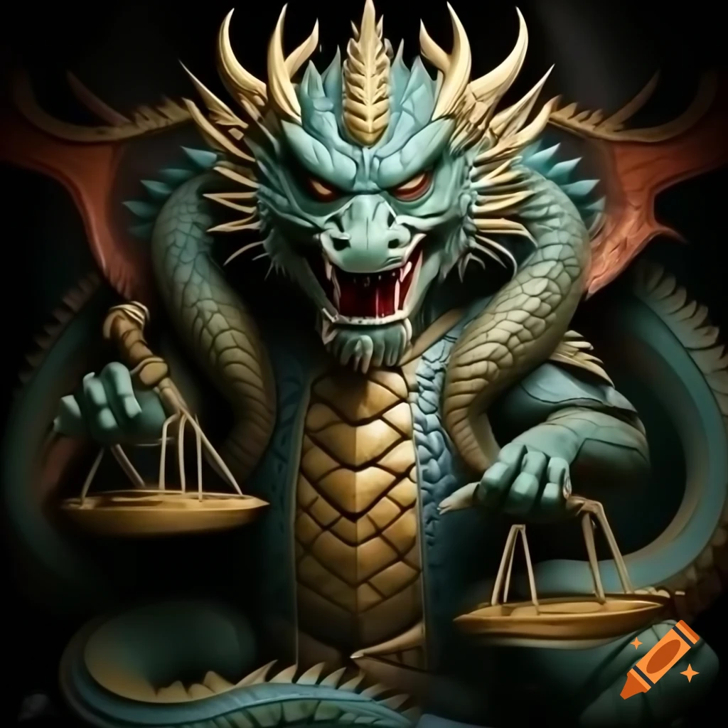 Asian style dragon holding Libra scales