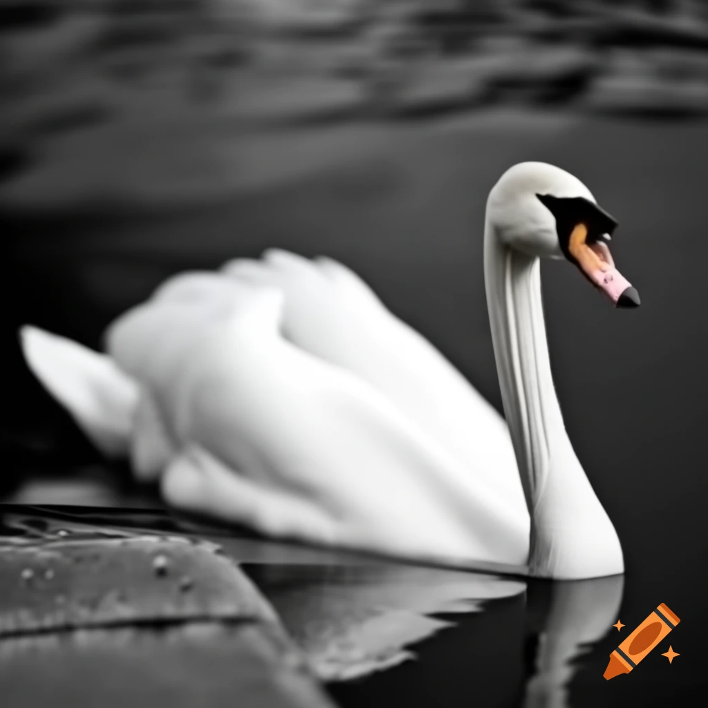Blurry photograph of a white swan