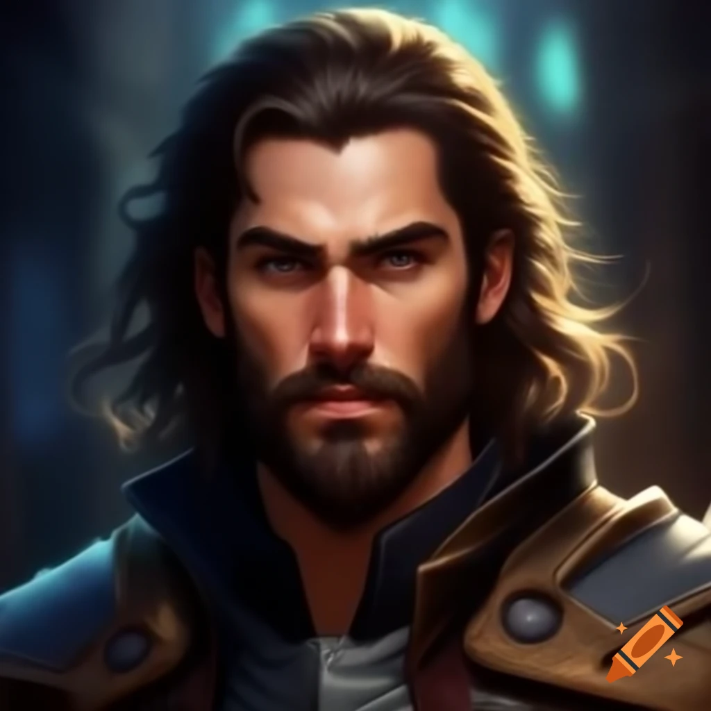 Headshot of a charismatic human captain of the guard athletic and