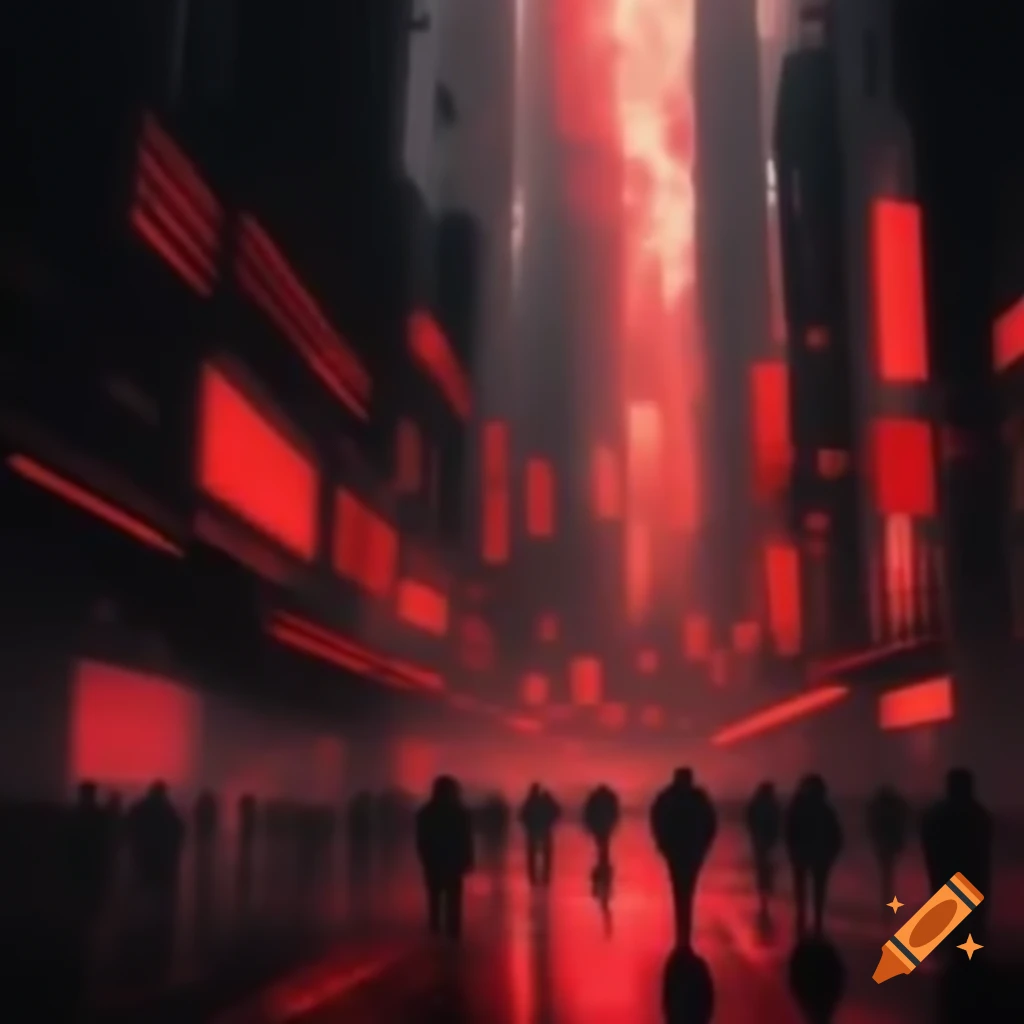 Abstract red and black cityscape in a dimensional style