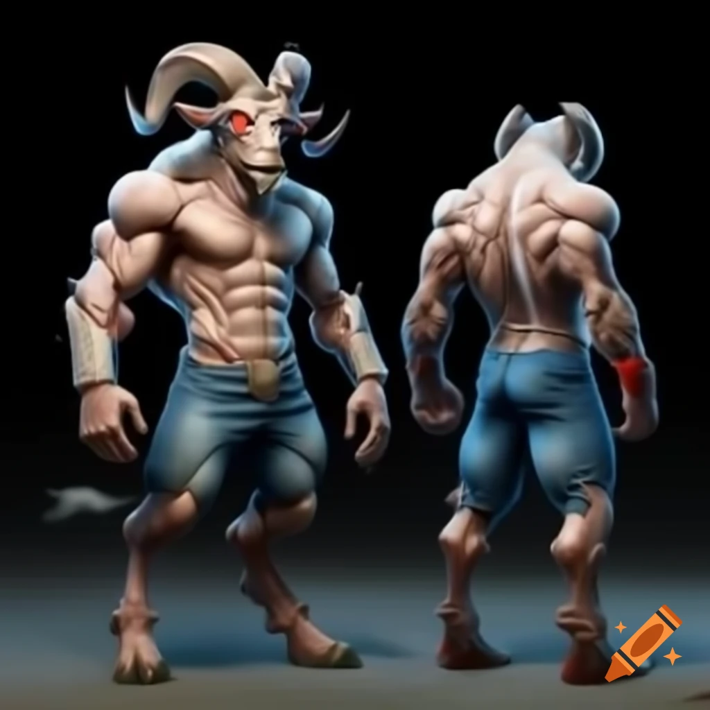 Goat-headed demon with muscular body and tennis shoes in realistic depiction