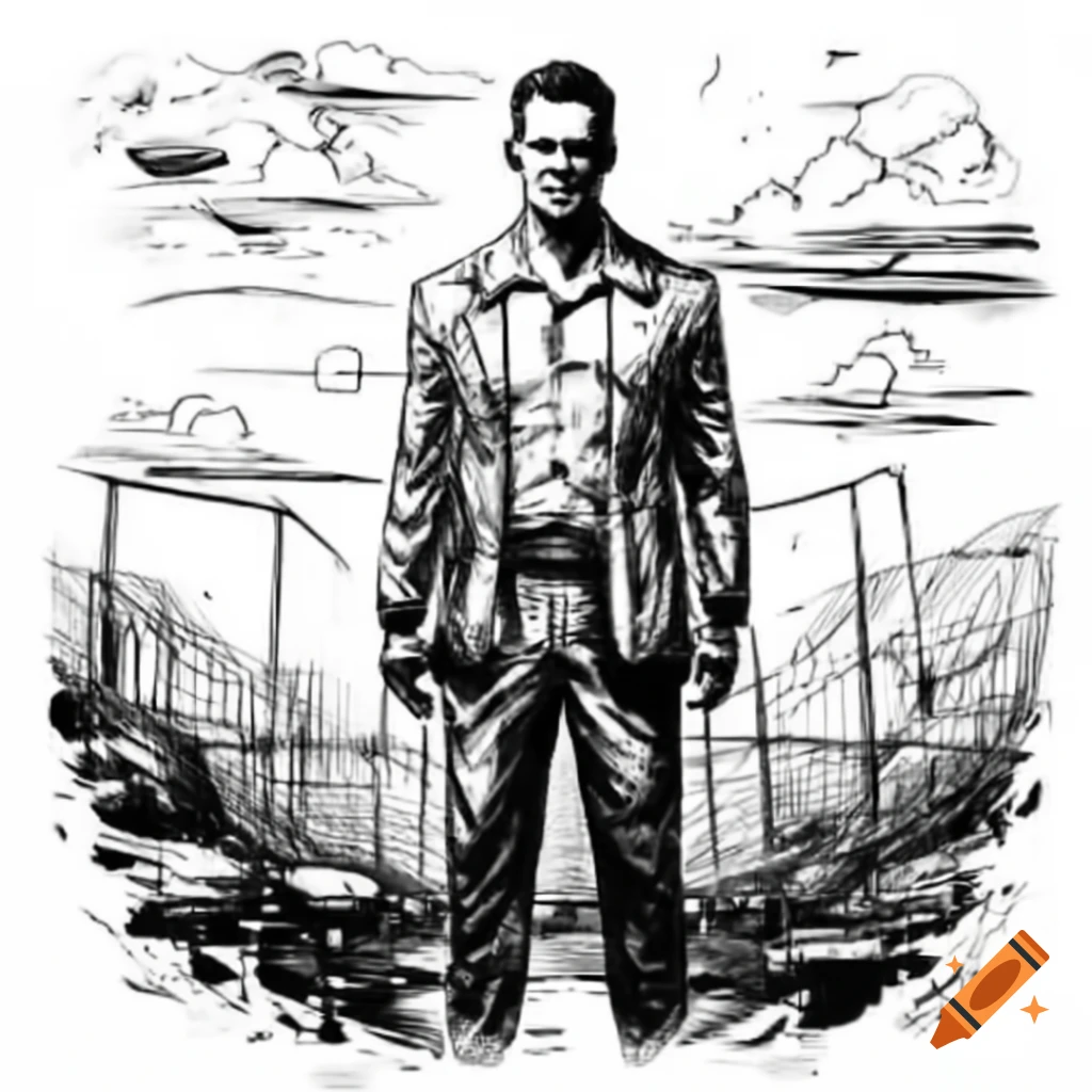 Man in prison suit in apocalyptic setting