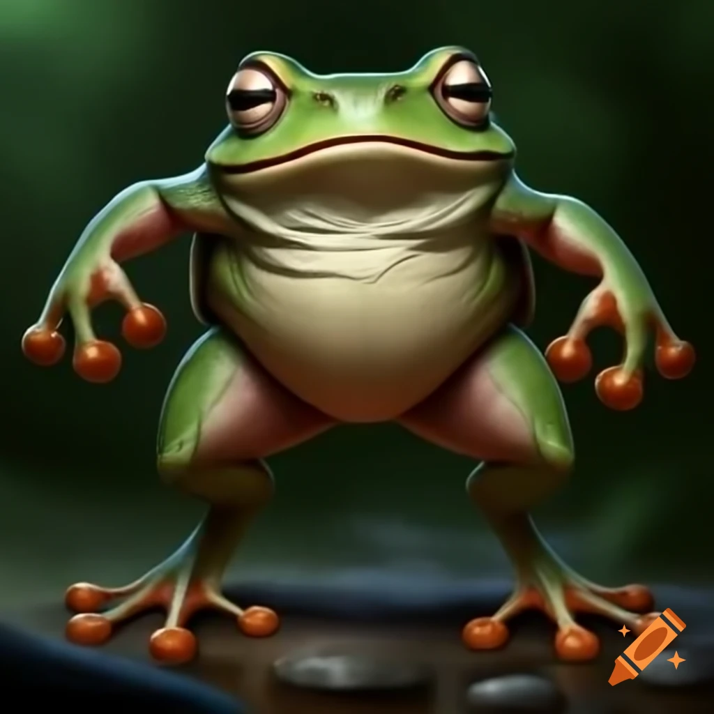 Muscly and cool-looking giant frog, protective pose