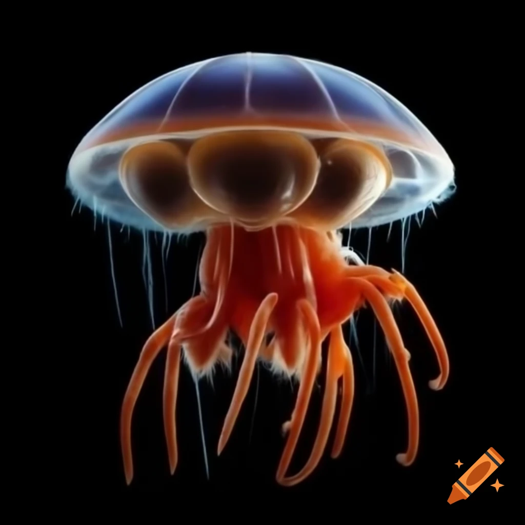 Androgynous alien with jellyfish, sloth, and lobster features