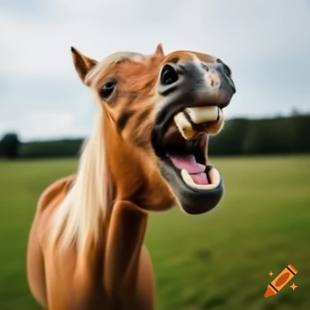 Laughing horse in a playful pose