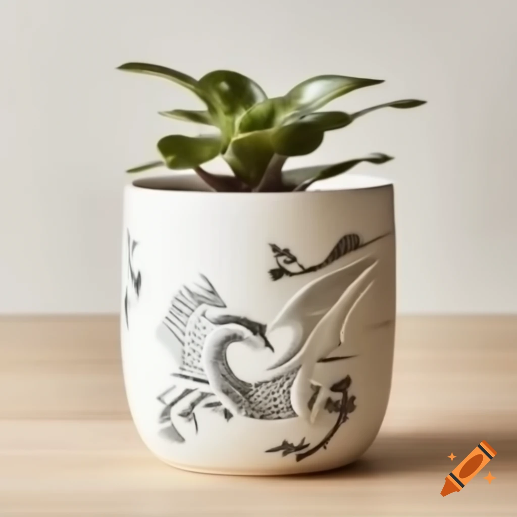 Ceramic flower pot with dragon print design