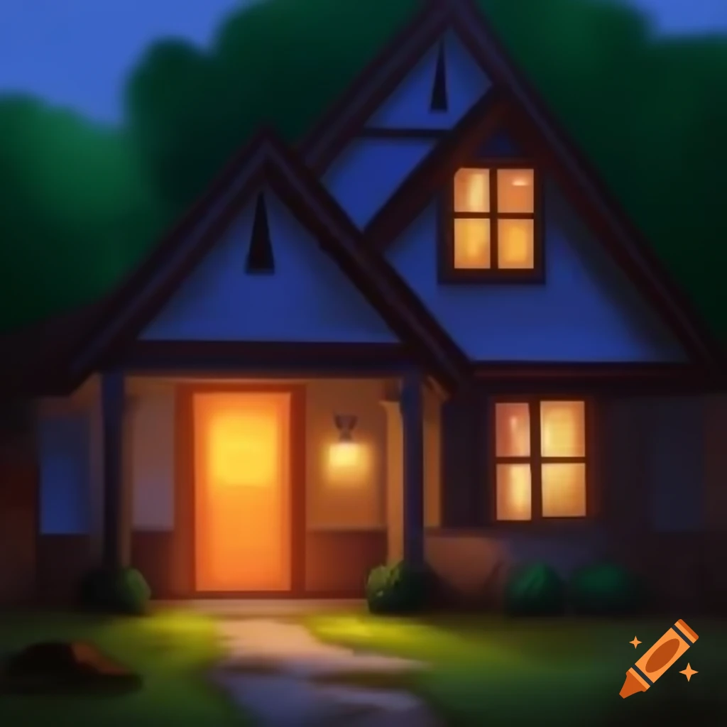 Digital painting of cozy house with open door inviting warmth