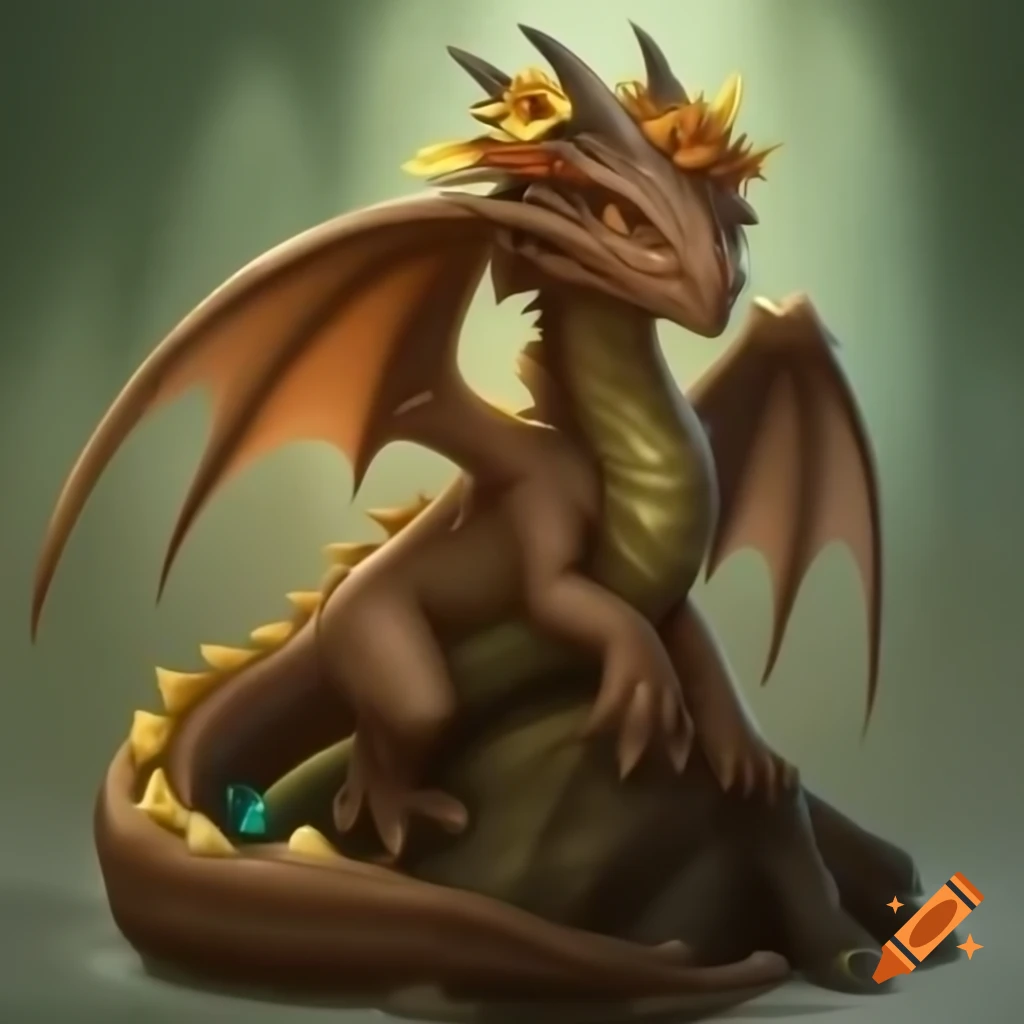 Female elemental dragon with bark scales adorned with vines, fungus, and flowers