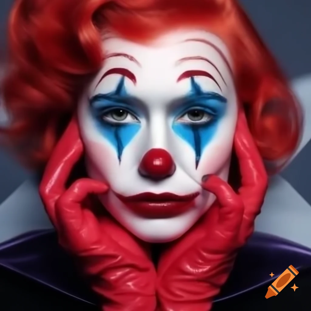Laura Loomer with harlequin face makeup in color photograph