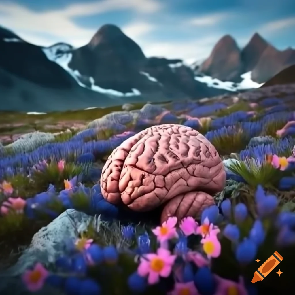 Brain with flowers in the Rocky Mountains