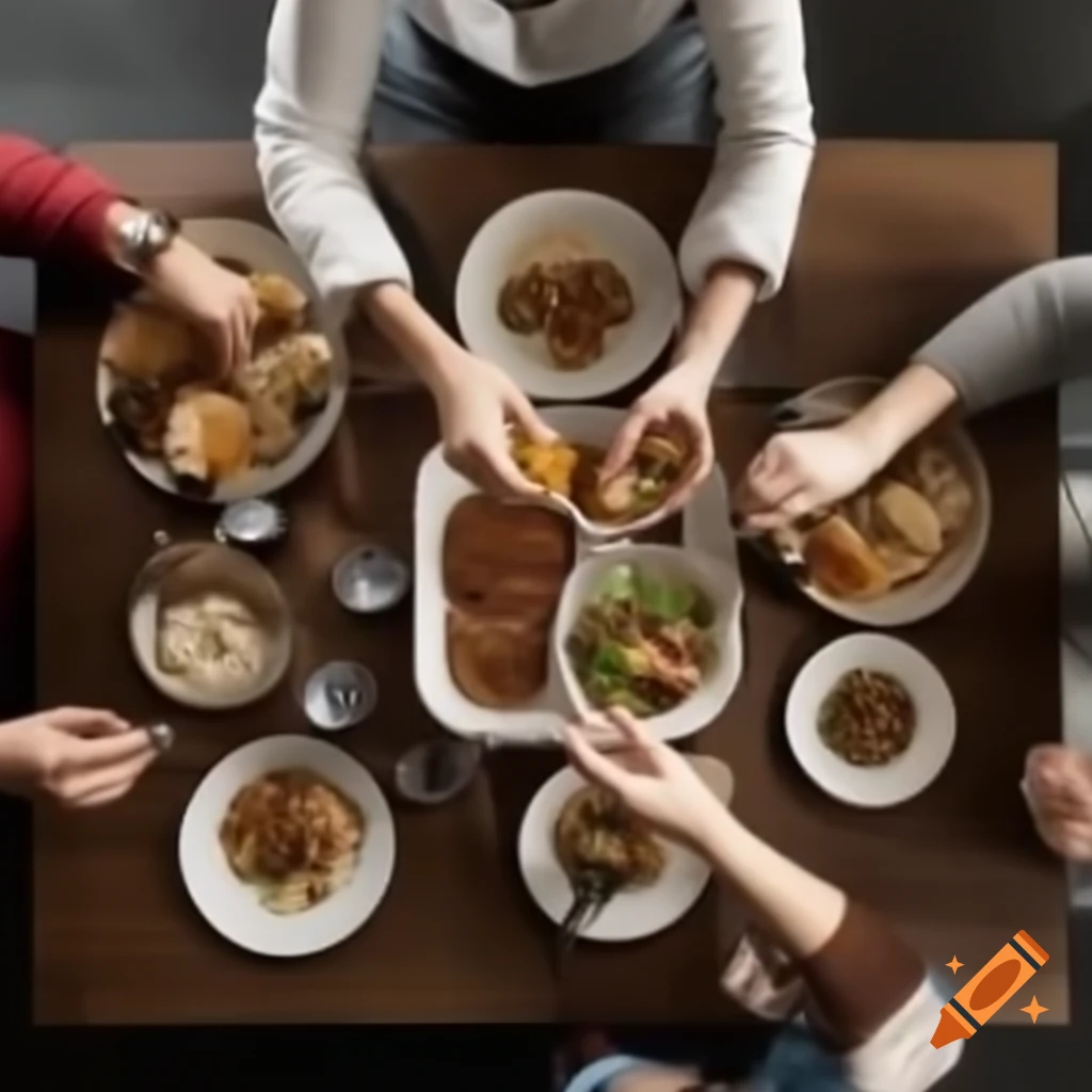 Family gathering for a meal together