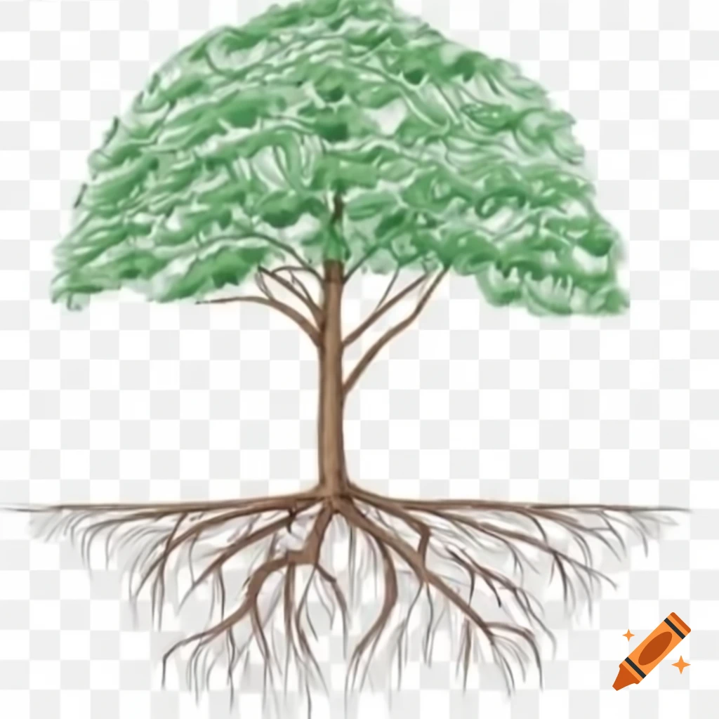 Schematic illustration of a tree with detailed root structure