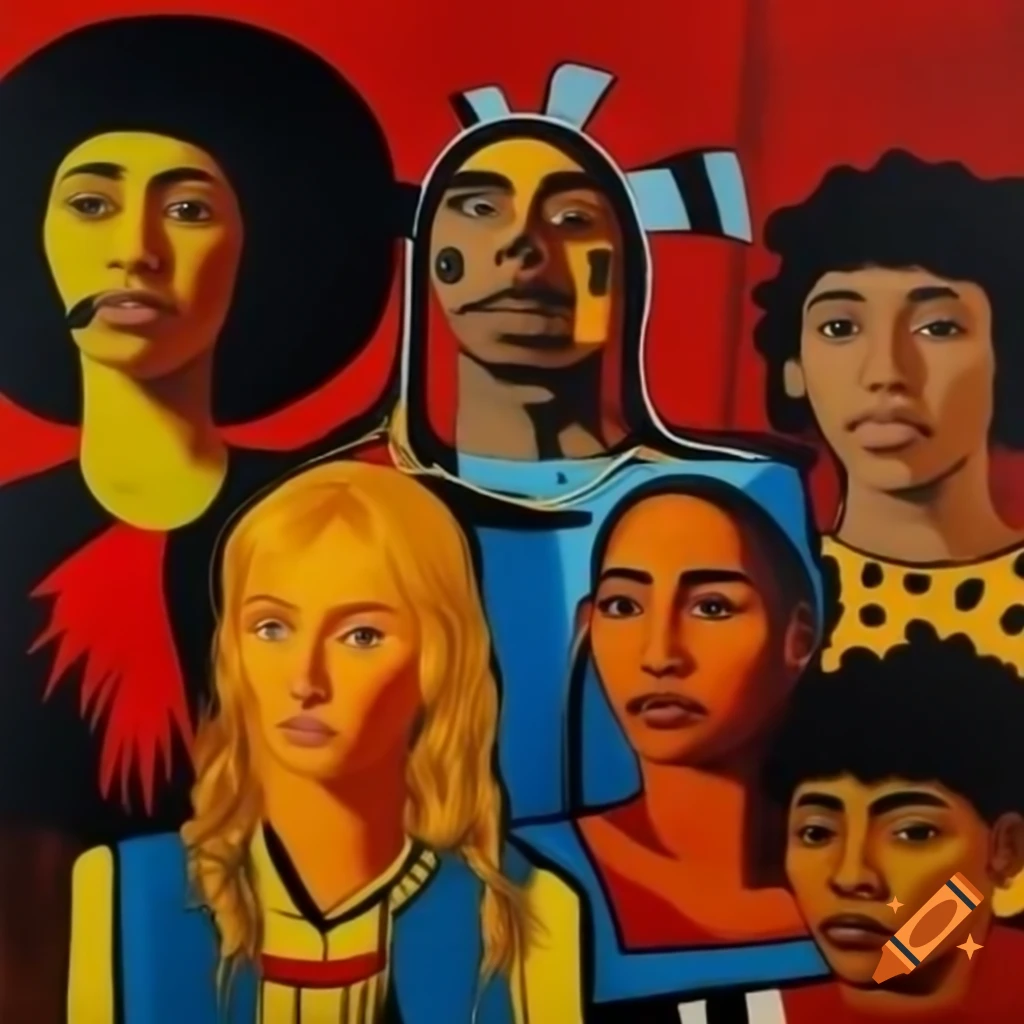 Medieval people illustrated in Jean-Michel Basquiat style