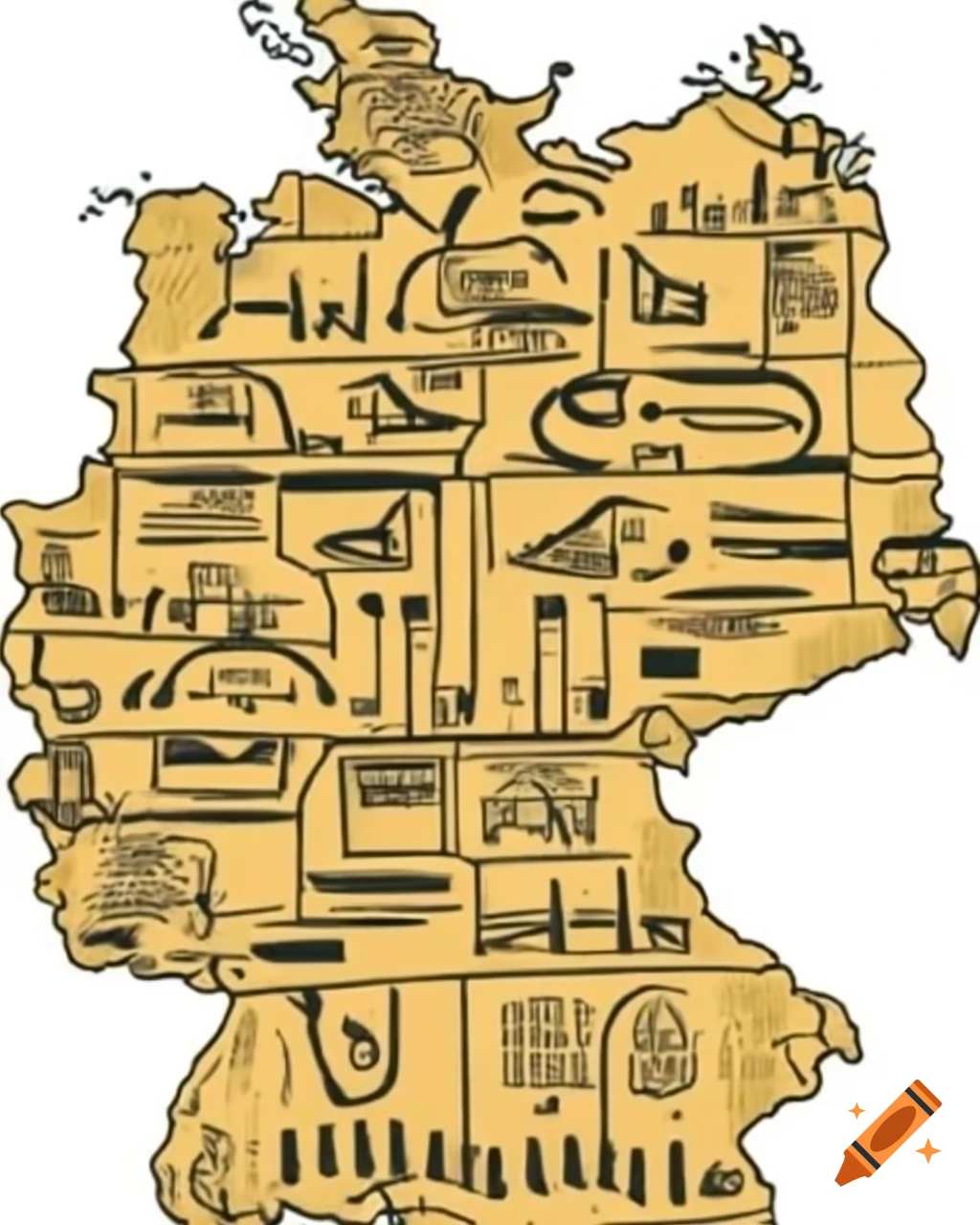 Map of Germany designed in Egyptian hieroglyphs style
