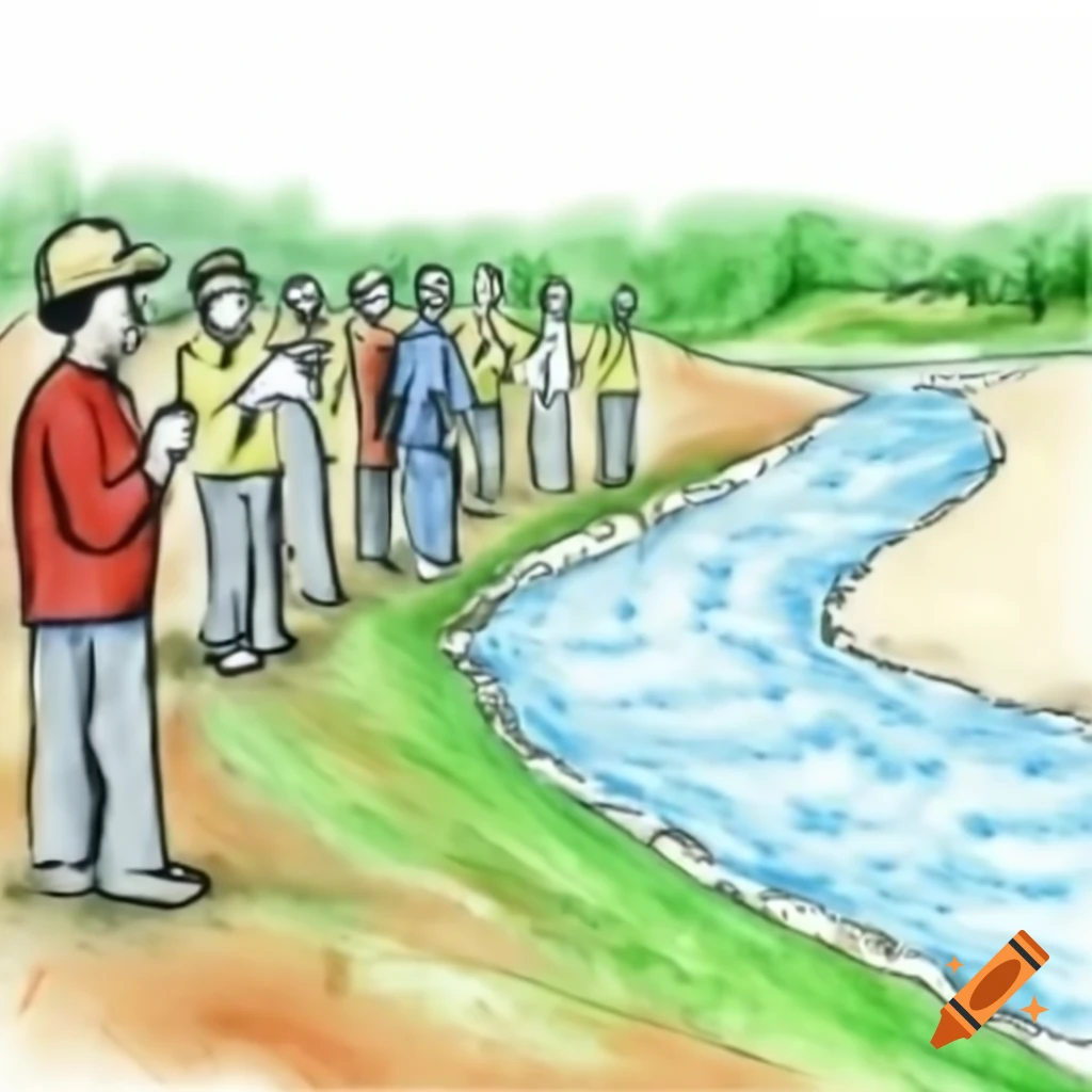 Discussion of river basin policies by committee members near river current