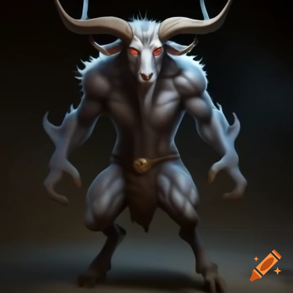 Goat-headed demon with large horns and muscular build in standing posture