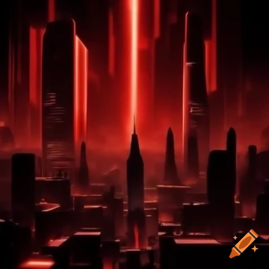 Abstract representation of a red and black dimension city