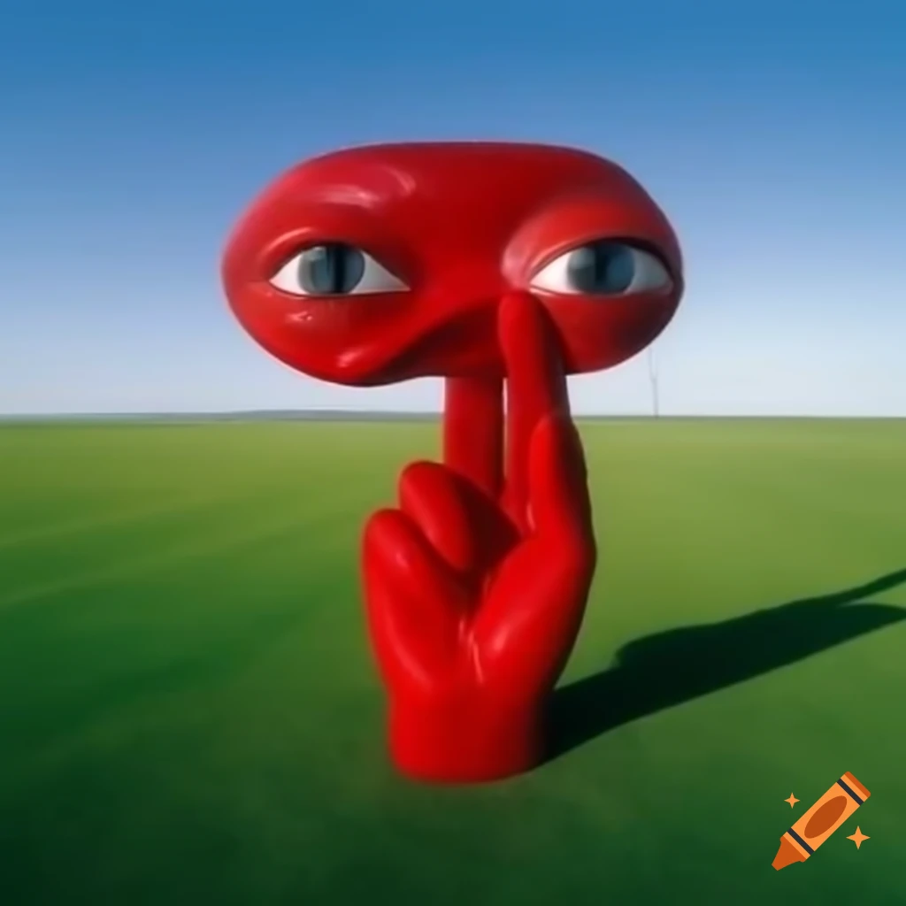 Pop surreal photography featuring red glass statue on vibrant field