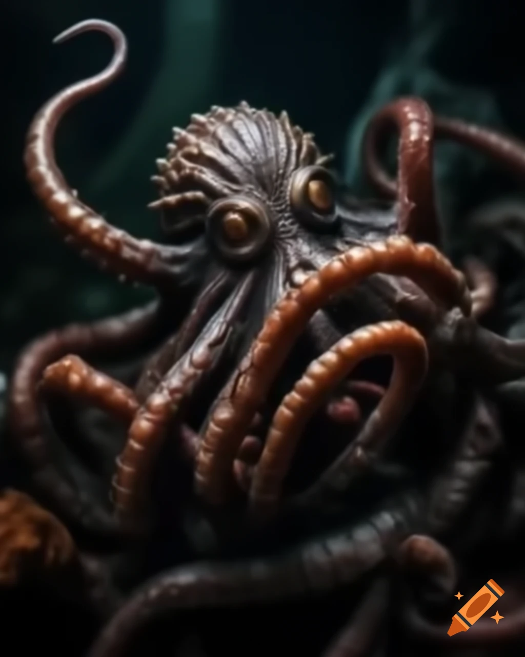 Dark creature with tentacles in a well