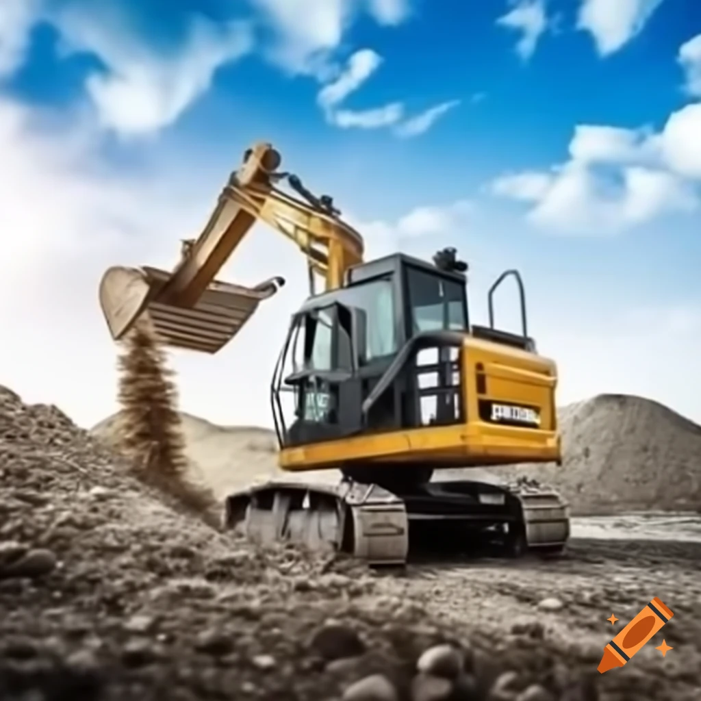 Excavator caterpillar in action at a construction site