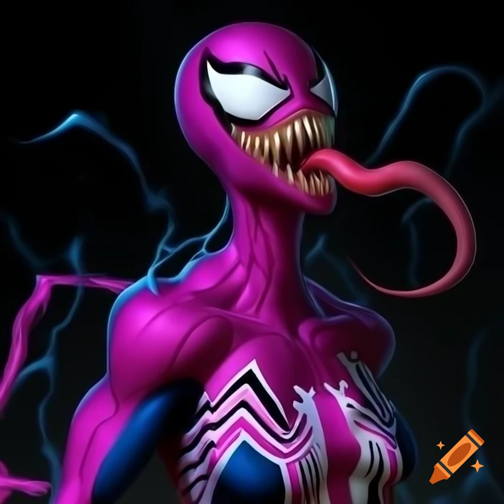 Female Symbiote character in pink and blue colors