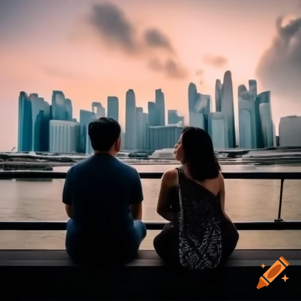 Couple enjoying sunset at Singapore Marina Barrage