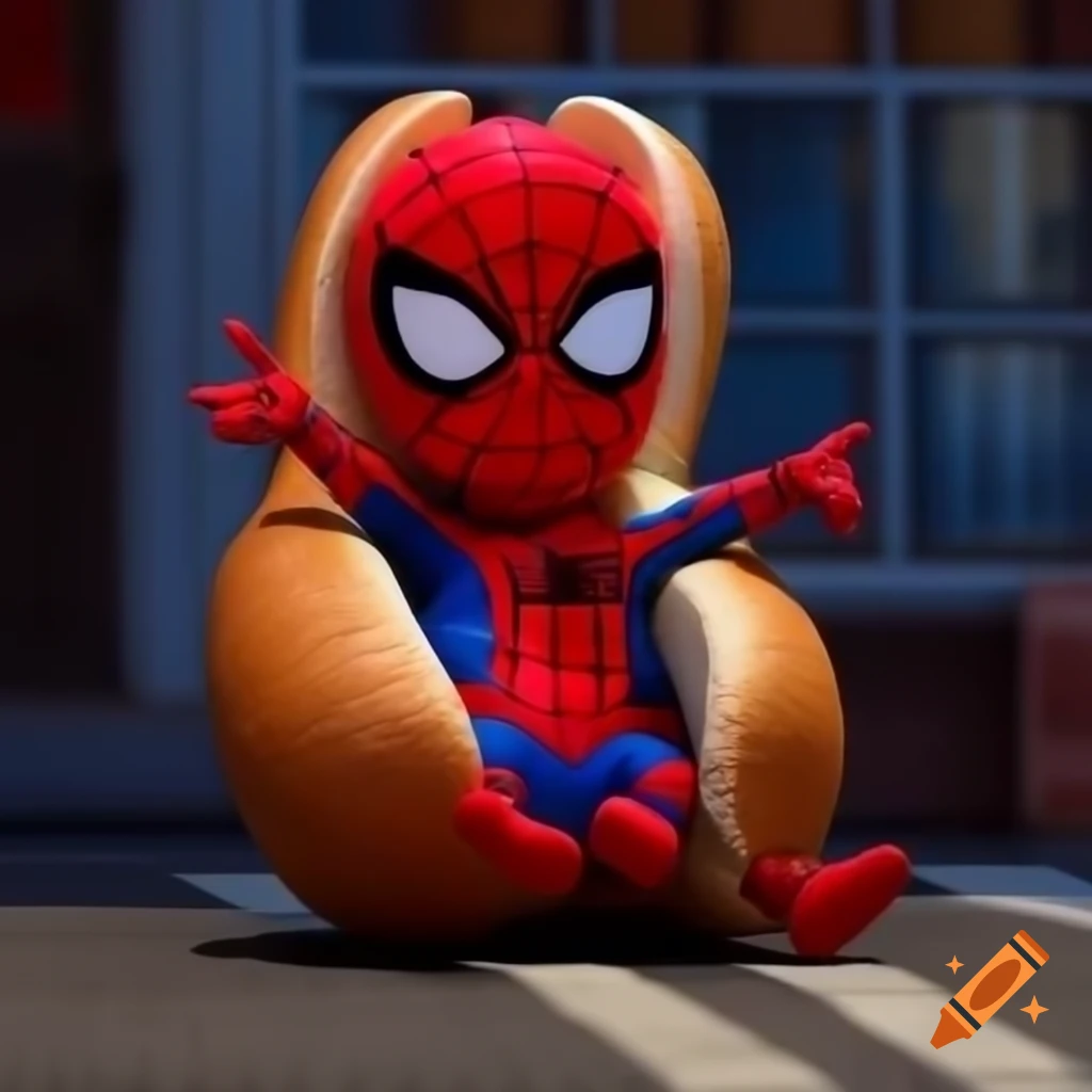 Spider-Man character dressed as a hot dog vendor