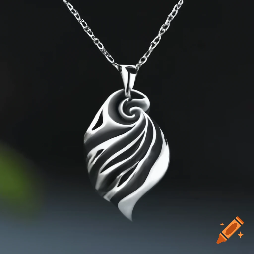 Silver water orb necklace pendant with wave-like patterns