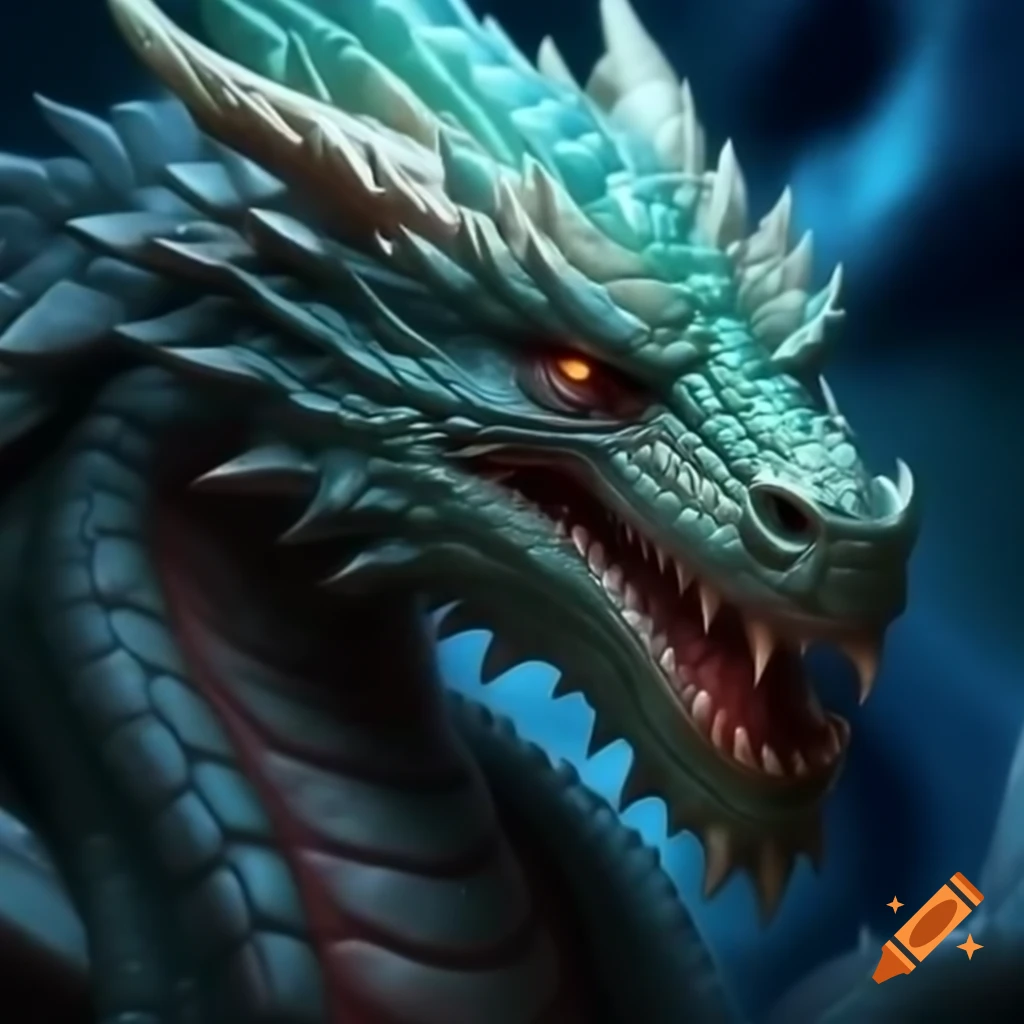 Majestic Eastern dragon with shimmering gemstone scales facing northern gust