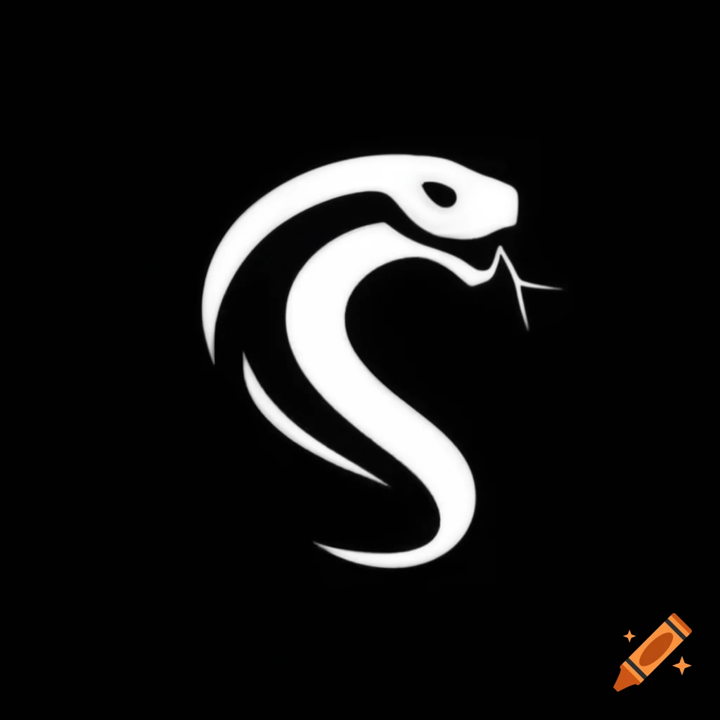 Black and white logo featuring snake head design
