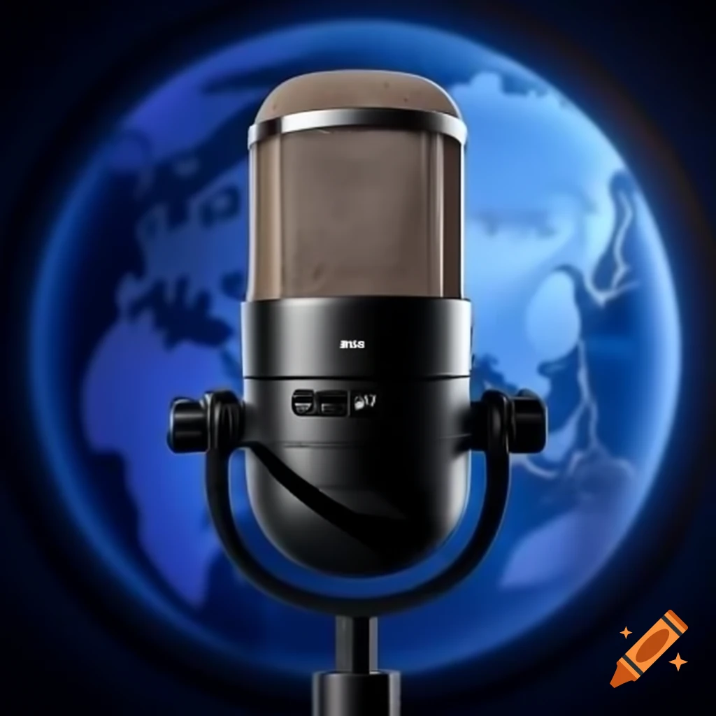 Podcast microphone with a world background