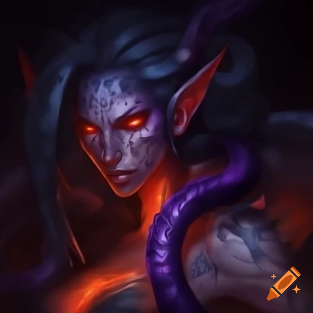 Fantasy art of aberration creature with light brown skin and long curly hair