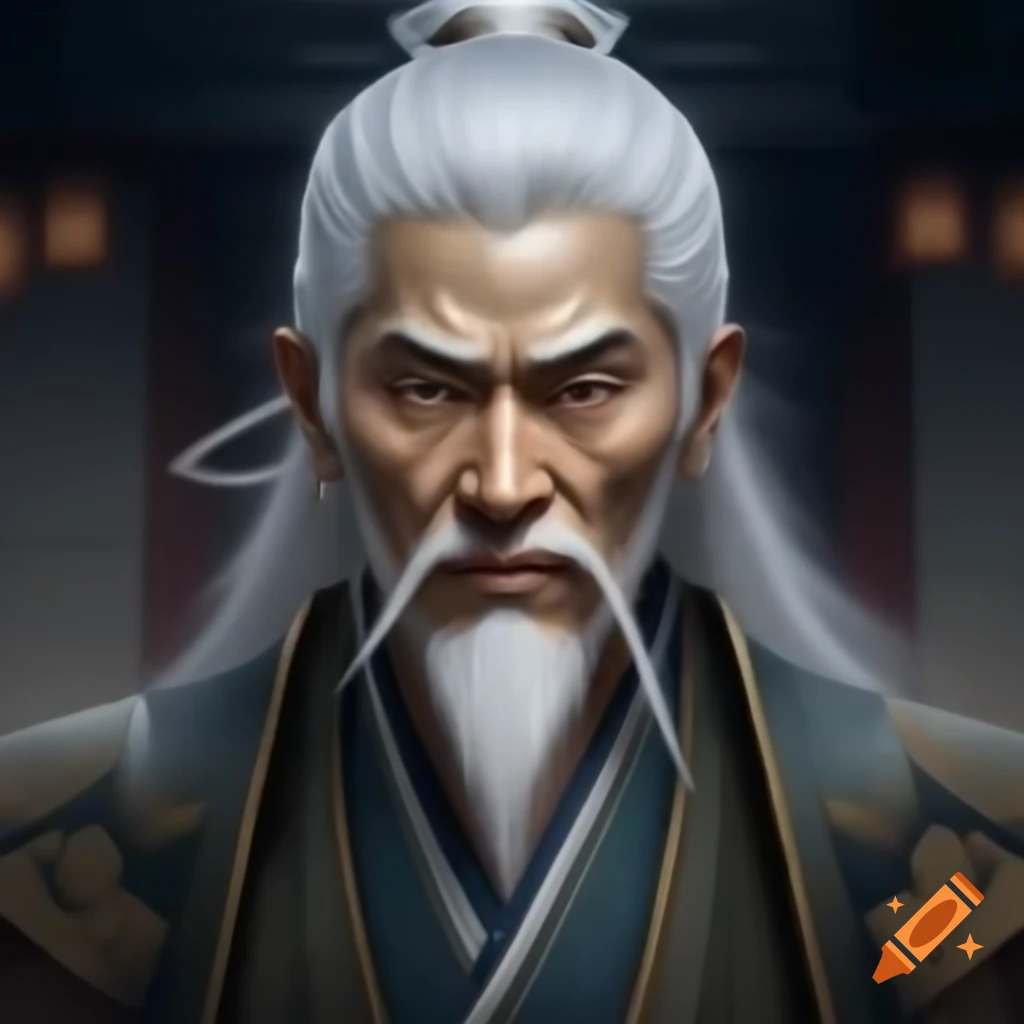 Enigmatic samurai with white hair, representing Wicked Ambassador