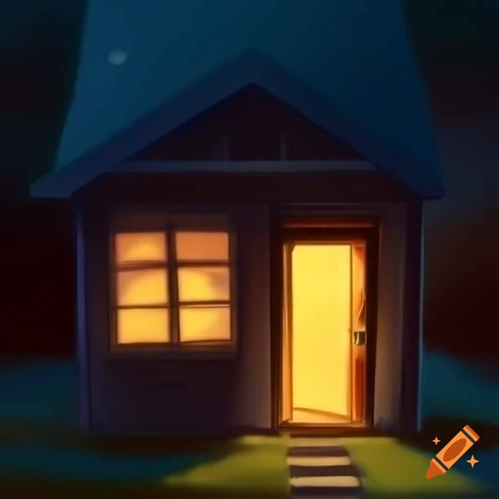 Digital painting of cozy house with open door inviting warmth