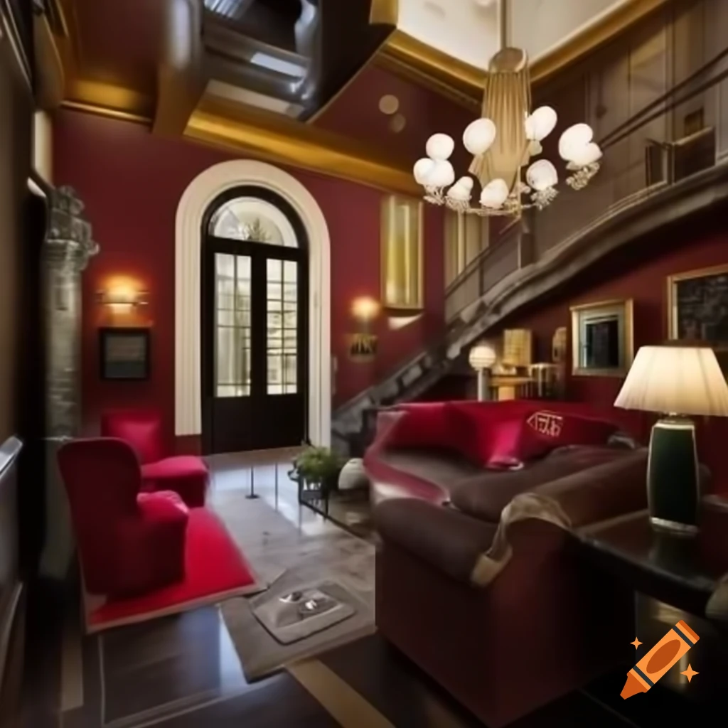 Interior view of a two-story villa with large entrance hall