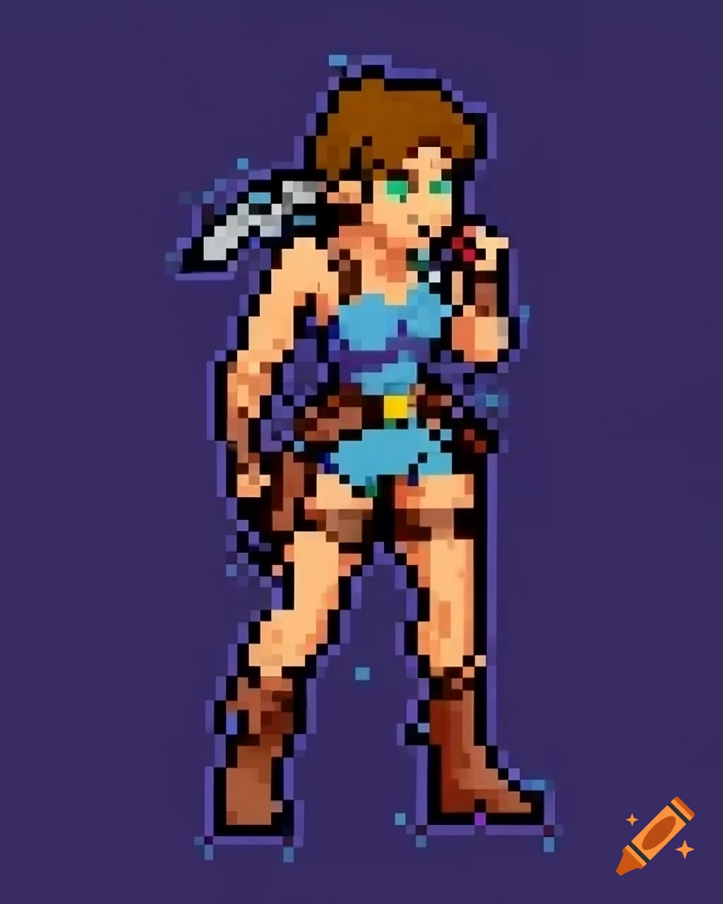 Retro 90s pixel art of a character inspired by Lara Croft