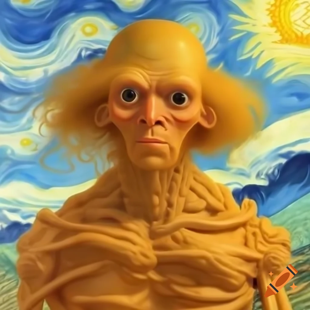 Golem from Jewish folklore in Van Gogh and Rembrandt style, watercolor details