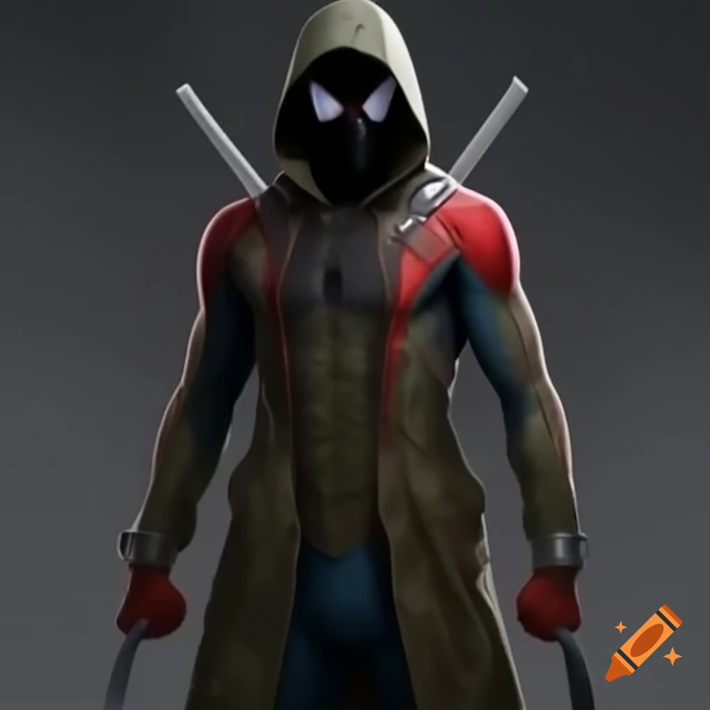 Spider-Man in camo suit with knives at thighs
