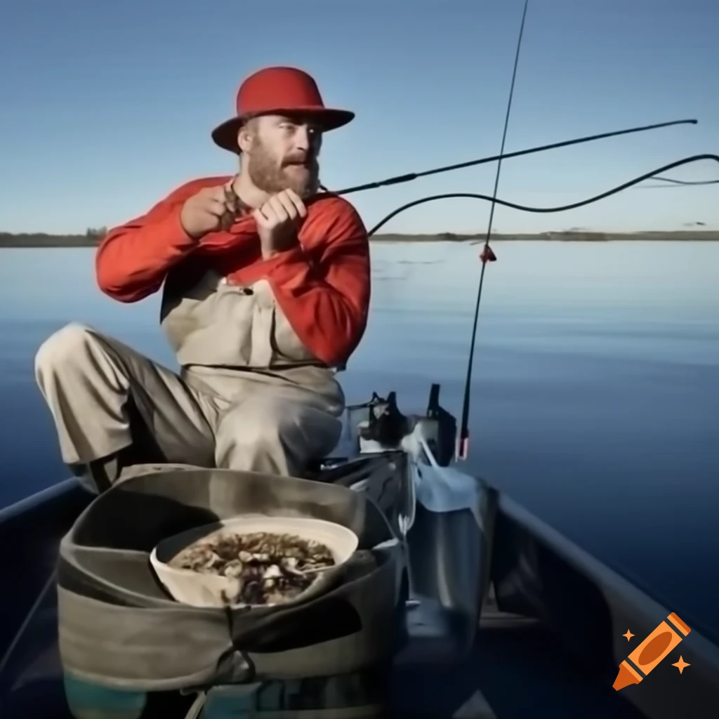 Fisherman with fishing rod in a humorous context