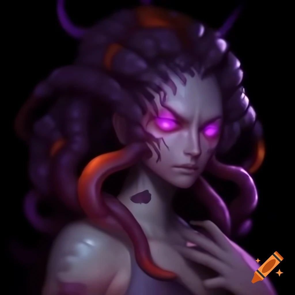 Fantasy art of aberration creature with light brown skin and long curly hair