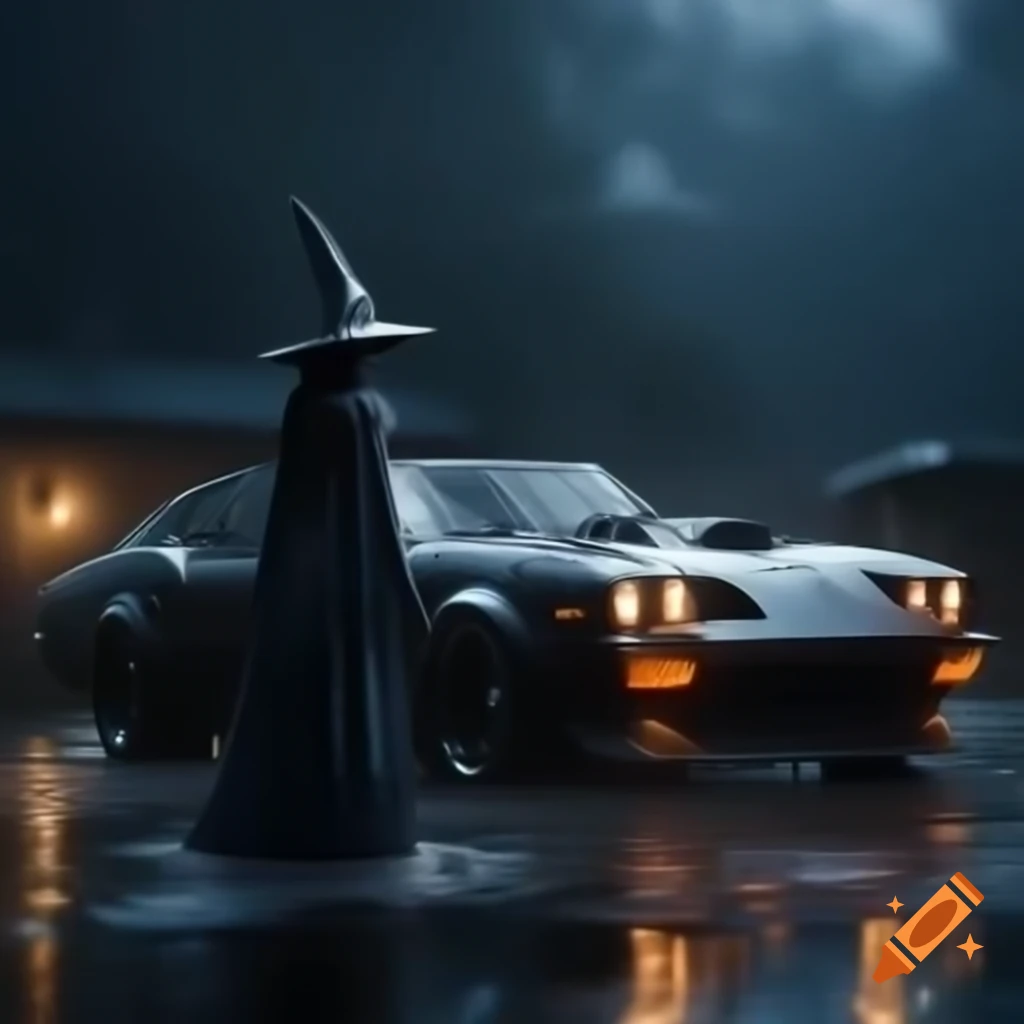 Witch driving a car in the rain