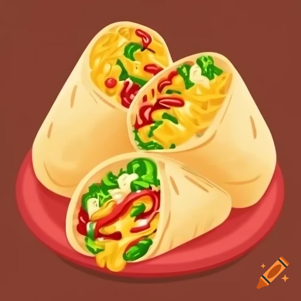 Delicious breakfast burrito filled with eggs, cheese, and vegetables
