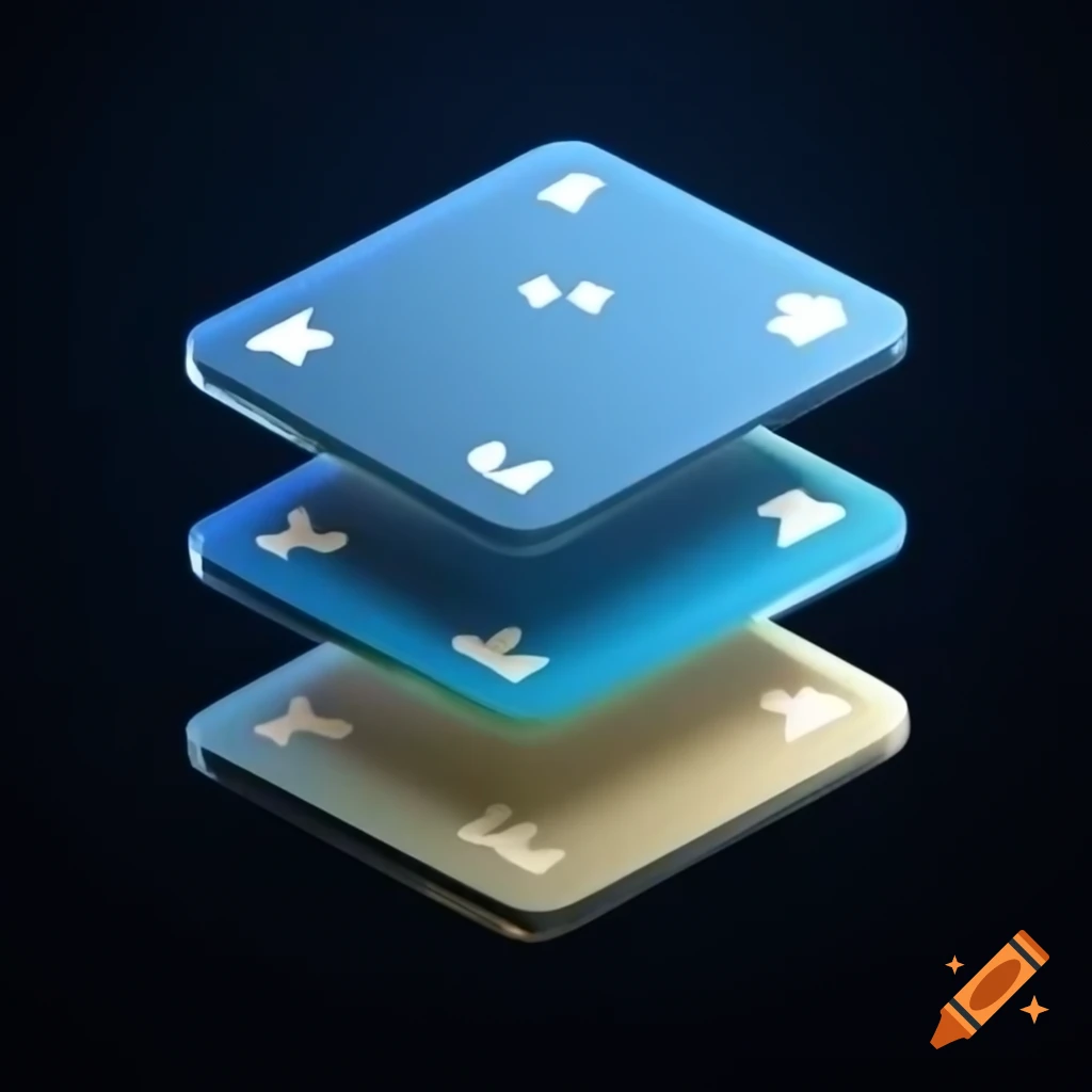 Glassmorphism logo with three stacked cards angled to the left