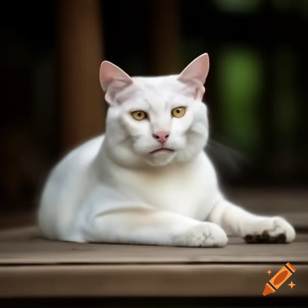 Khao Manee cat with yellow eyes sitting with stretched front legs, mirrored as a white tiger
