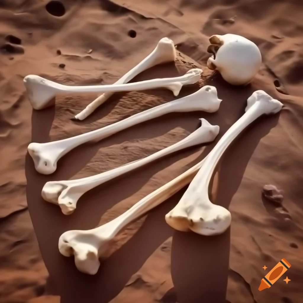 Bones scattered in a desert landscape
